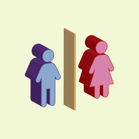 Volumetric vector: a badge of a man of blue color and a woman on a pink background. Isolated toilet sign - WC.のイラスト素材