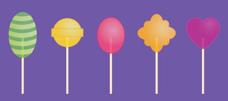 Flat vector: a set of five transparent candies. Appetizing delicious sweets.のイラスト素材