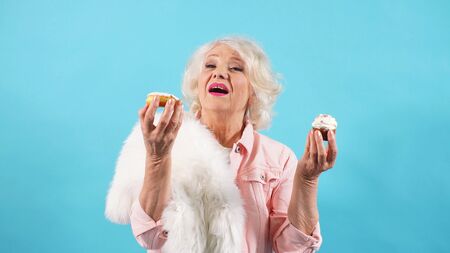 photo Session of an attractive woman of retirement age, the anniversary of a pensioner.の写真素材