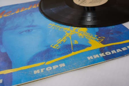 Volgograd, Russia: October 28, 2021: Soviet and Russian composer, singer, music album Igor Nikolaev on vinyl record. Title: Album cover Melnitsaのeditorial素材