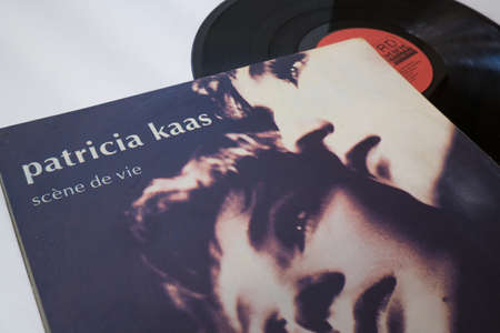 Volgograd, Russia: October 28, 2021: French pop singer and actress, Patricia Kaas music album on vinyl record. Title: Album Cover Scene de vie.のeditorial素材