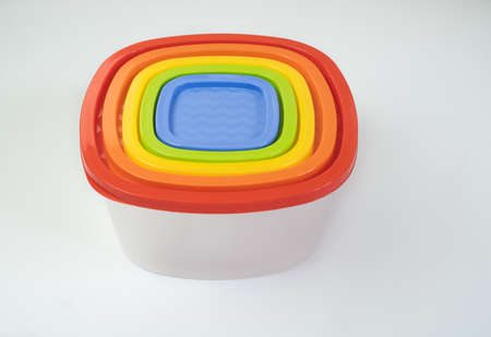 Pyramid of food containers isolatedの写真素材