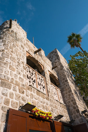 DUBAI, UAE - FEBRUARY 14, 2023: Al Seef Traditional Historic District, Arabic architecture. Deira old city of Dubai. United Arab Emirates. Middle East.のeditorial素材
