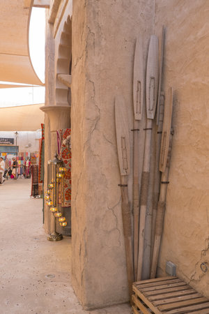 DUBAI, UAE - FEBRUARY 14, 2023: Al Seef Traditional Historic District, Arabic architecture. Deira old city of Dubai. United Arab Emirates. Middle East.のeditorial素材