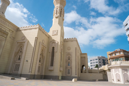 Sharjah, UAE, February 14, 2023 - Beautiful landscape mosque, a mosque of Islamic originのeditorial素材