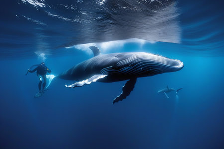 whale swims in ocean waterの素材