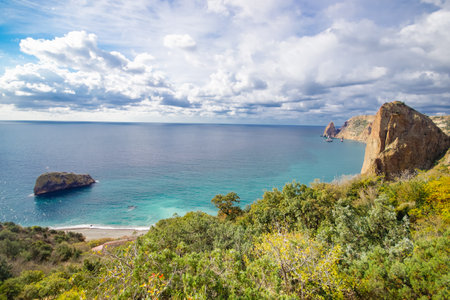 Cape Fiolent, Crimea. View from the top of the cliff. Azure sea against a clear skyの写真素材