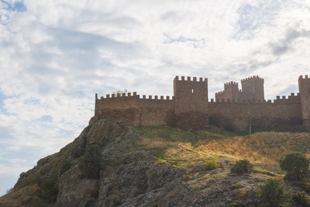 Old Genoese fortress in the city of Sudak in summer. Ancient architecture of Crimeaの写真素材