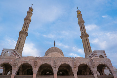 Beautiful Al Mustafa Mosque in Sharm el-Sheikh in Egypt, at sunsetの写真素材