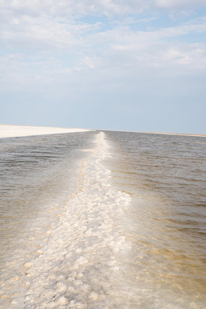 Salt and brine on Lake Baskunchak, Astrakhan region, Russia.の写真素材
