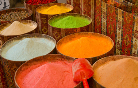 Piles of Herbs and Spices at Spice Market Turkeyの写真素材