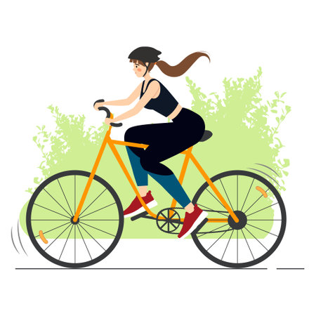 The girl with the helmet on the bikeのイラスト素材