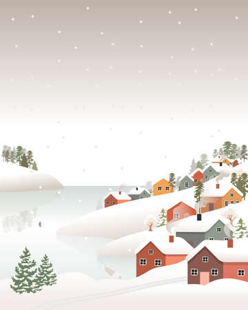 Vector illustration. Flat winter landscape.のイラスト素材