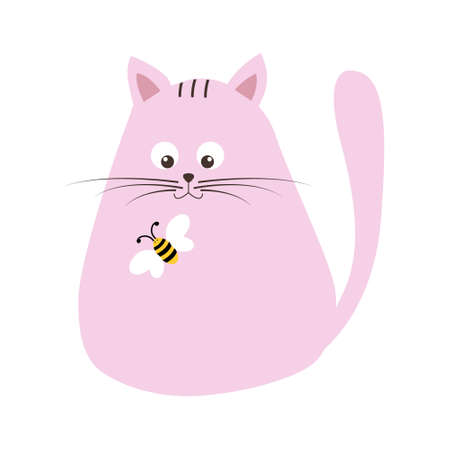 A cat with a bee on its head. It s flatのイラスト素材