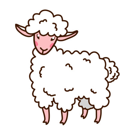 Cute vector sheep with a blush, in a flat style, isolated on a white background. Cartoon drawing of a sheep. Design for kid, children's poster, children's wall painting, postcard, invitationのイラスト素材