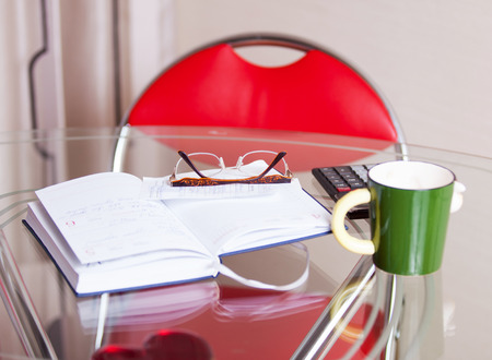 working place with a Cup points calculatorの写真素材