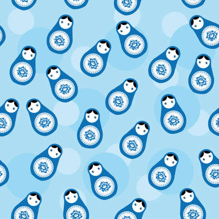 Russian traditional folk matrioshka doll souvenir Seamless pattern blue background  Vector nesting dolls, matryoshka russian のイラスト素材