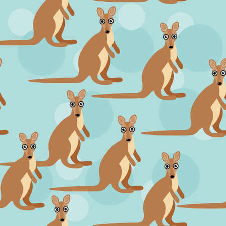 Seamless pattern with funny cute kangaroo animal on a blue background  Vector  cheerful; funny; zoo; pattern; seamless; texture; wallpaper; のイラスト素材