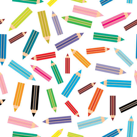 Flat design modern illustration seamless pattern with colored pencils on white background. Vector illustrationのイラスト素材