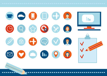 Flat design modern illustration poster of the SEO website searching optimization process, icon set.のイラスト素材