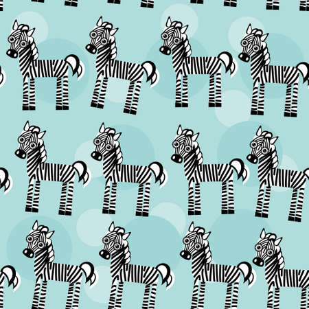 Zebra Seamless pattern with funny cute animal on a blue background.のイラスト素材