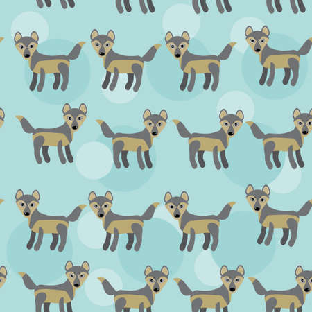 gray wolf Seamless pattern with funny cute animal on a blue background.のイラスト素材
