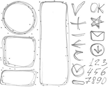 set of figures, banners, arrows, symbols outline markerのイラスト素材