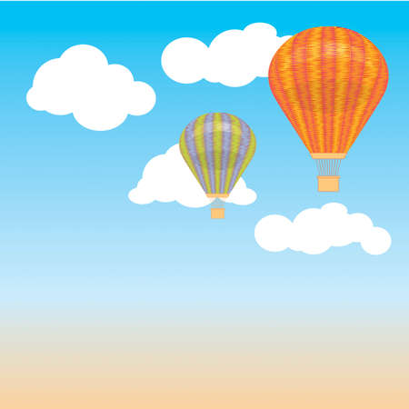 Hot air balloon and clouds in the sky. illustration. Background. postcardのイラスト素材