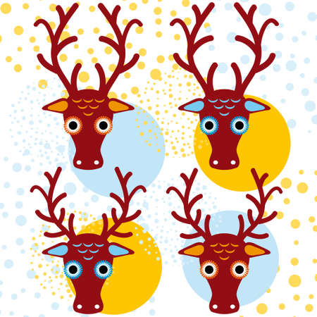 Four brown deer on an orange light blue background. New Year. Winterのイラスト素材