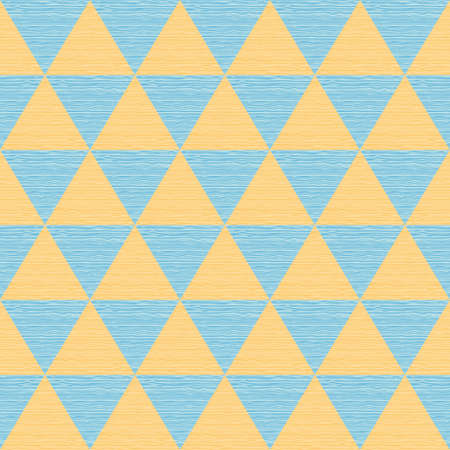 Seamless abstract blue and orange triangles. Colored wooden board backgroundのイラスト素材