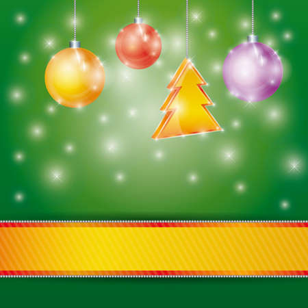 Celebration light vector background with ribbon Christmas tree and  balls. Vector illustrationのイラスト素材