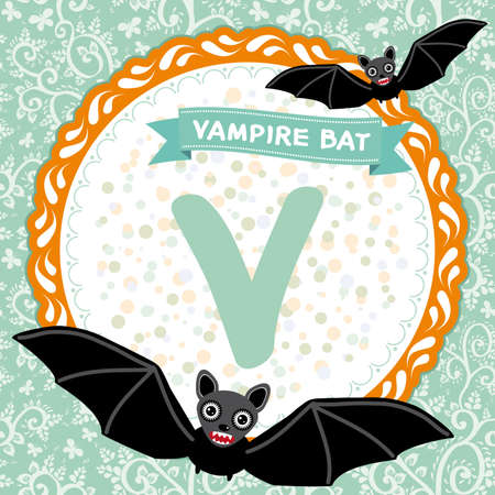ABC animals V is vampire bat, Children english alphabet illustrationのイラスト素材