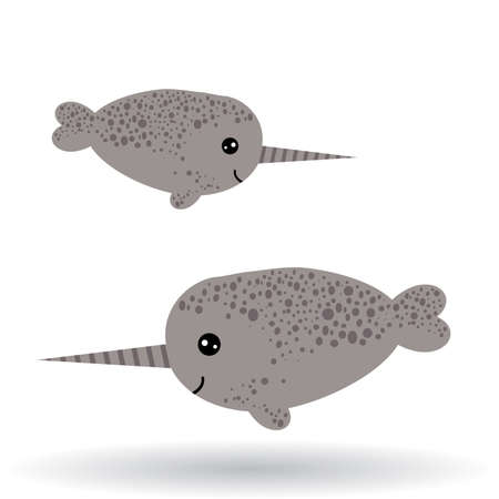 Funny narwhal on a white backgroundのイラスト素材
