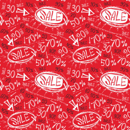 Sale seamless pattern. Sketch black white on a red background. のイラスト素材