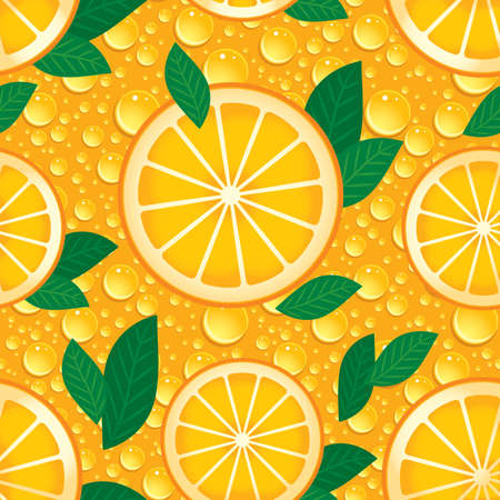 Orange with green leaves seamless pattern.のイラスト素材