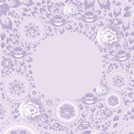 Circle greeting card with violet flowers.のイラスト素材