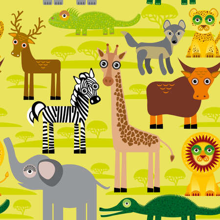 Seamless pattern background with African animals. のイラスト素材