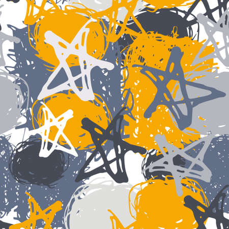 Seamless pattern with stars and spot. Sketch. Gray yellow background. vectorのイラスト素材