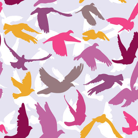 Doves and pigeons seamless pattern on lilak background for peace concept and wedding design. Vectorのイラスト素材