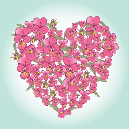 beautiful pink pansy heart Background for Valentines Day design. vectorのイラスト素材