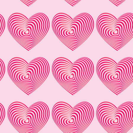 Pink hearts seamless patterns. Optical illusion 3d three-dimensional volume. vector