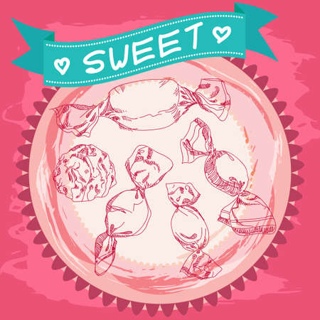 Candy sketch. Vintage Poster. Pink and blue. Vectorのイラスト素材