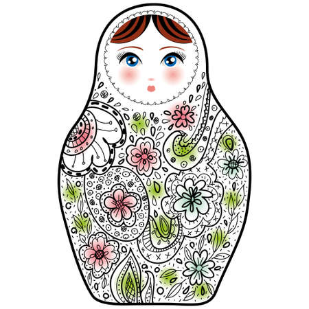 Russian doll matrioshka Babushka sketch on white background. vectorのイラスト素材