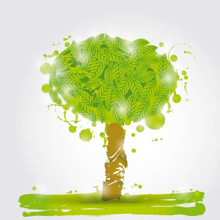 Green tree watercolor stains on a white background. Ecology Concept. vectorのイラスト素材