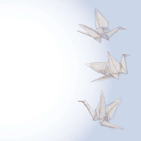 origami crane sketch - symbol of faith, hope and love. Banner for your text.のイラスト素材