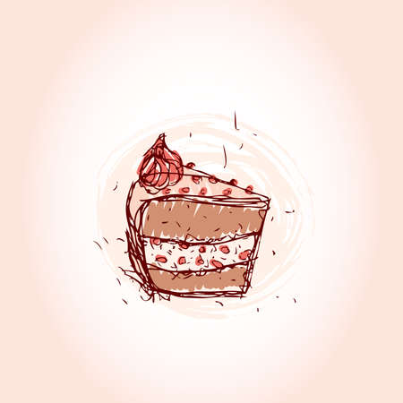 piece of chocolate cake Hand drawn sketch on pink background. vector illustrationのイラスト素材