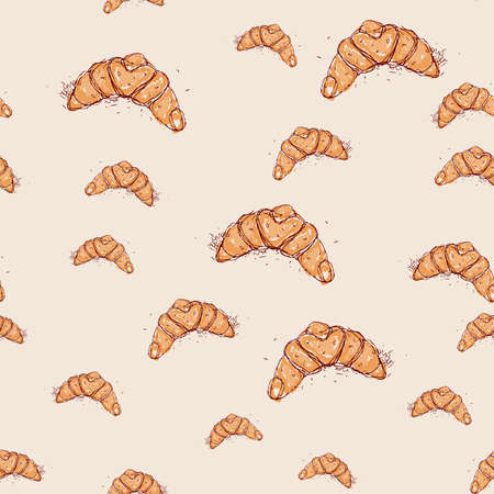 croissant Hand drawn sketch on pink background seamless pattern vectorのイラスト素材
