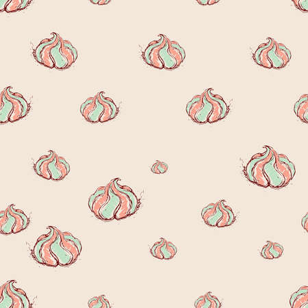 meringue dessert Hand drawn sketch on pink background seamless pattern vectorのイラスト素材