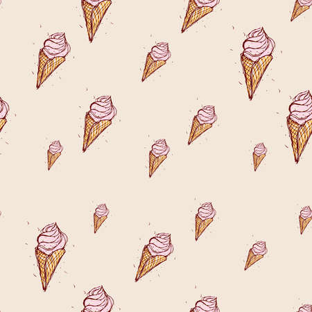 pink ice cream Hand drawn sketch on pink background seamless pattern vectorのイラスト素材