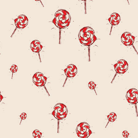 Lollipop Hand drawn sketch on pink background seamless pattern vectorのイラスト素材